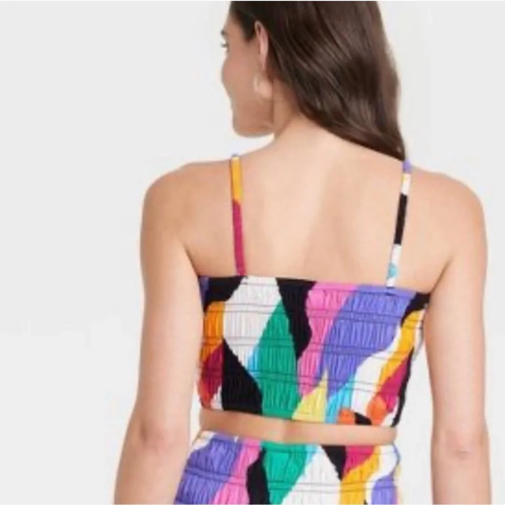 a new day Colorful Abstract Print smocked Crop Top - Picture 2 of 6